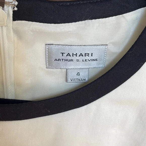 Tahari Arthur S Levine black, tan and cream sheath dress size 4 - Picture 3 of 7